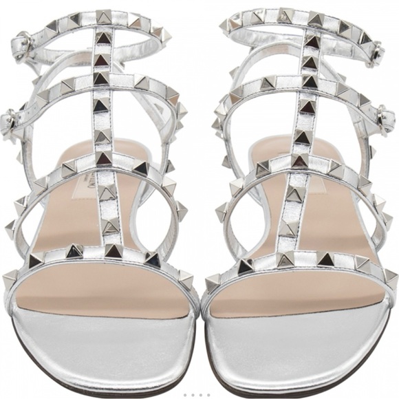 Valentino Silver Gladiator Sandals with Studded Straps - Picture 1 of 4